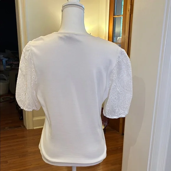 Dolan White Fitted Sweater with Eyelet Short Sleeve Blouse NWOT - Picture 5 of 10